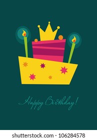 Birthday card, birthday cake with candles and decorations, cake, sweet shop