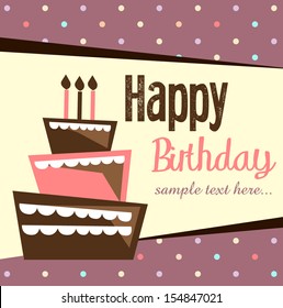 Birthday card, birthday cake with candles and decorations