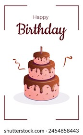 Birthday card with cake and candles with the inscription. Postcard, business card, invitation.