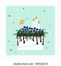 birthday card with cake and candles. unique illustration for textile design, business, web template, greeting cards, birthday, wedding invitation.
