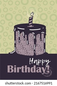 birthday card with cake and candles, vector holiday clipart