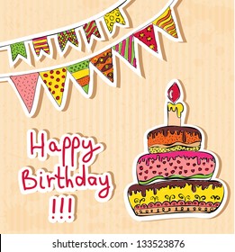 birthday card with cake and flags eps10 illustration