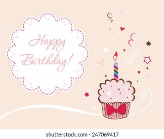 Birthday card with cake illustration and copy space