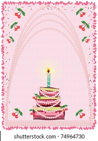 Birthday card with cake ,one years,vector