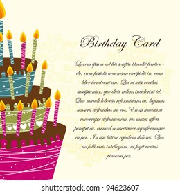 birthday card with cake over beige background. vector