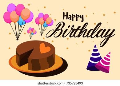 Birthday card with cake vector illustration. Birthday card. Invitation card.