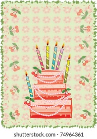 Birthday card with cake,vector