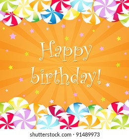 Birthday Card With Candy, Vector Illustration