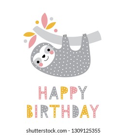 Birthday card with a cartoon sloth