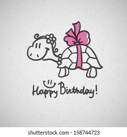 birthday card with cartoon turtle and bow