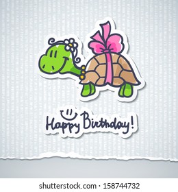 birthday card with cartoon turtle and bow