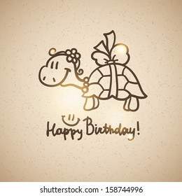 birthday card with cartoon turtle and bow
