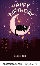 Birthday card with a cat and the moon