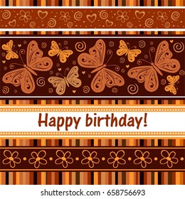 Birthday card. Celebration background with butterflies, flowers and place for your text. Vector illustration