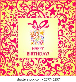 Birthday Card. Celebration background with gift boxes and place for your text. Vector illustration 