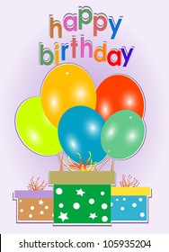 Birthday card. Celebration red background with gift boxes. vector illustration