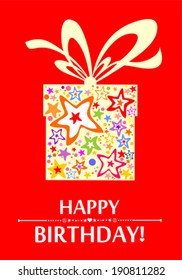 Birthday Card. Celebration red background with gift boxes and place for your text. Vector  illustration 