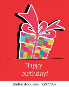 Birthday card. Celebration red background with gift boxes and place for your text. vector illustration