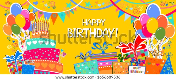 Birthday Card Celebration Yellow Background Gift Stock Vector (Royalty ...