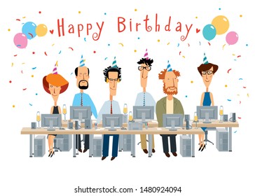 Birthday Card Cheerful Office Colleagues Work Stock Vector (Royalty ...