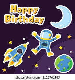 Birthday card for children with Space,Astronaut,Alien theme