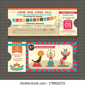 Birthday card with Circus Ticket pass design Template