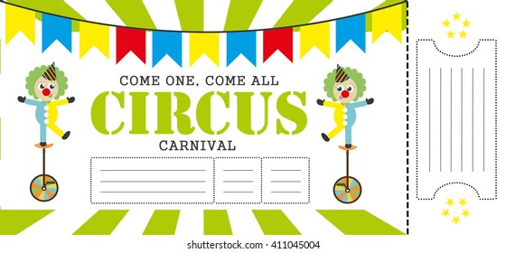 Birthday card with Circus Ticket pass design Template. Vector Illustration