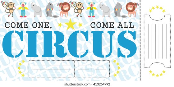 Birthday card with Circus Ticket pass design Template. Vector Illustration