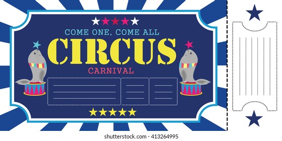 Birthday Card With Circus Ticket Pass Design Template. Vector Illustration
