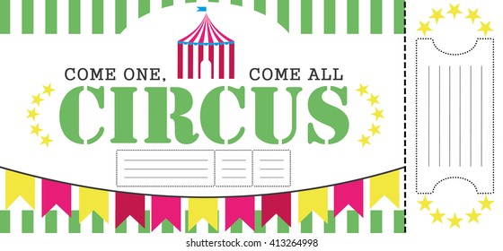 Birthday card with Circus Ticket pass design Template. Vector Illustration