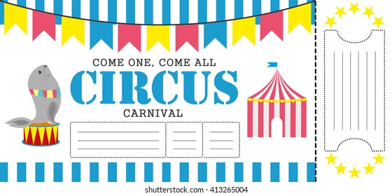 Birthday card with Circus Ticket pass design Template. Vector Illustration