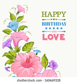 Birthday card. Color garland of flowers. Vector illustration.