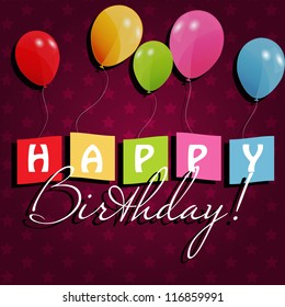 birthday card with colored ballons, vector illustration