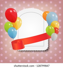 birthday card with colored ballons, vector illustration