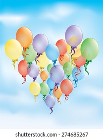 Birthday card, colored balloons background 