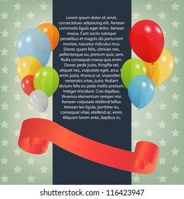 birthday card with colored balloons, vector illustration