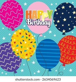 Birthday card with colorful balloons