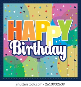 Birthday card with colorful balloons and lettering