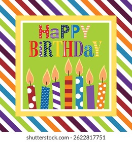 Birthday card with colorful candles and stripes