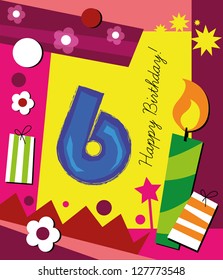 Birthday card, with colorful collage background
