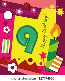 Birthday card, with colorful collage background