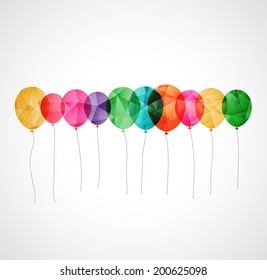 Birthday card with colorful simply transparent  balloons