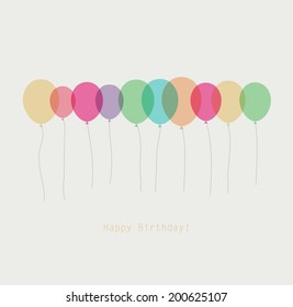 Birthday card with colorful simply transparent  balloons