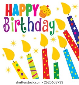 birthday card with colorfull candles
