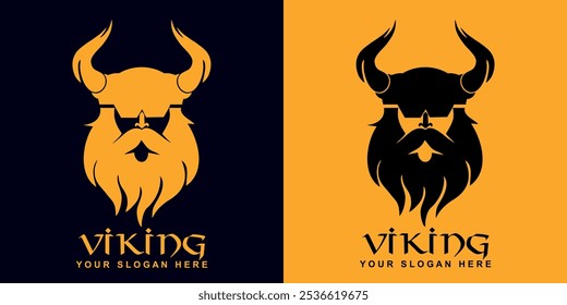 Cartão de aniversário. Parabéns logotipo Viking. Mitologia escandinava. Silhueta isolada com fundo bicolor.