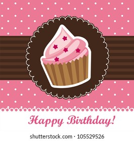 birthday card with cup cake. vector illustration