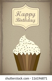 birthday card with cup cake, vintage style. vector illustration