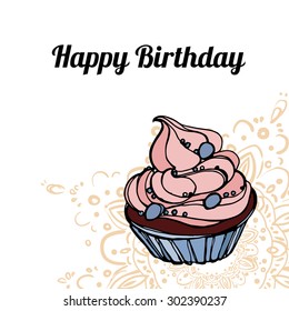 Birthday card with cupcake illustration