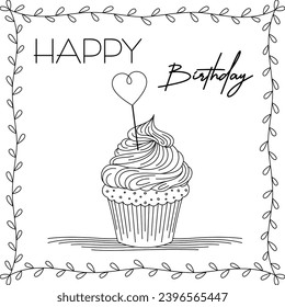 Tarjeta de cumpleaños con bizcocho con fondo transparente