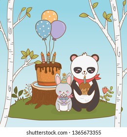 birthday card with cute animals woodland